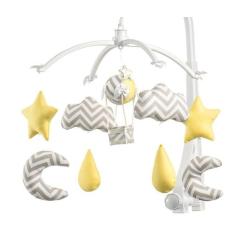Móbile Berço Bebê Musical E Giratório Nuvens E Balão Amarelo - Sleepba