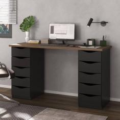 Escrivaninha Mesa Home Office 10 Gavetas Due Ii Nogal-preto
