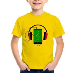 Camiseta Infantil Headphone Smartphone - Foca na Moda, Amarelo, 6