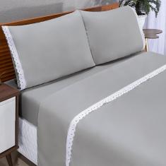 Jogo De Lençol Casal Queen Microfibra Lese 04 Peças - Cinza