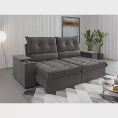 Sofá 4 Lugares Horus Bipartido 230cm Retrátil e Reclinável com Porta Copos Grafite