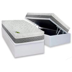 Cama Box Baú Solteiro: Colchão Molas MasterPocket Ensacadas Luckspuma Aspen One Side + Base CRC Courano White(88x188)