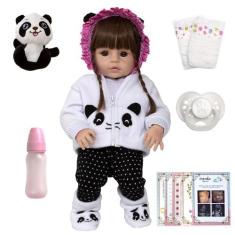 Boneca Reborn Abigail Pandinha Fofa Vários Itens Enxoval - Cegonha Reb
