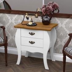 Mesa de Cabeceira 2 Gavetas Bombe Premier Patrimar Móveis Branco Acetinado/Cumarú