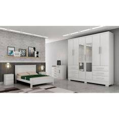 Guarda Roupa Solteiro com Espelho com Pés 6 Portas 6 Gavetas - Encant-Branco - Móveis Novo Horizonte