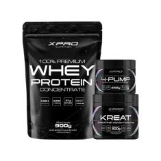 Kit 100% Whey Protein 900g + Creatina Kreat 300g + Pré-Treino 4-Pump 2
