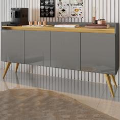 Aparador Buffet Sala Gold 4 Portas Com Pés De Madeira Maciça Cinza-mel Cinza-mel