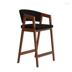 Banqueta Alta para Balcão Ravena em Madeira Maciça Pinhão Suede Preto 