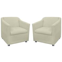 Kit 02 Poltronas Decorativa Tilla Pés Cromados Suede Bege - DS Estofados