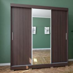 Guarda-Roupa Bartira Ventura com Espelho, 3 Portas de Correr e 4 Gavetas - 205,5cm de largura