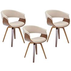 Kit 03 Cadeiras Decorativas para Escritório Recepção Ohana Fixa Linho Bege - Gran Belo