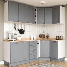 Cozinha Modulada 8 Peças 3 Aéreos 3 Balcões Adega e Toalheiro Arizona CabeCasa MadeiraMadeira Cinza/Branco