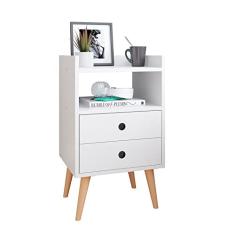 Mesa de Cabeceira Mesinha Canto Apoio Suporte Cama Gaveta Organizadora Nicho Retrô - Branco - RPM