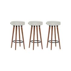 Kit 3 Banquetas Moderna Alta Roma Slim Bege Claro 70cm