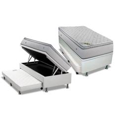 Conjunto Box Baú Solteiro: Colchão Molas Luckspuma MasterPocket Luck Spring + Box CRC Courano Branco(88x188)