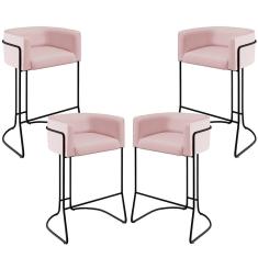 Kit 04 Banquetas Fixa Preto Veludo Rosê C-305