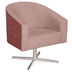 Poltrona Luiza Base Giratória de Metal Sintético Nozes e Linho Rosê - 