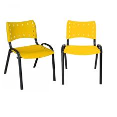 Kit 2 Cadeiras Iso para Escola Escritório Comércio Amarela Base Preta