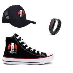 Kit Wandinha Tênis Relógio + Boné Cano Alto Star Moda Jovem Adulto E I