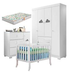 Quarto de Bebê Ane com Berço Americano Lila Branco Brilho e Colchão Ga
