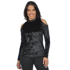 Blusa Veludo Gola Alta Fenomenal, Preto, GG