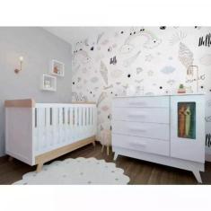 Quarto de Bebê com Berço Cômoda com Janela e 2 Nichos 100% MDF Retrô K