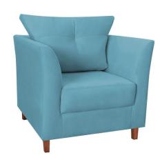 Poltrona Decorativa Isis Pés de Madeira Suede Azul Turquesa - DS Estof