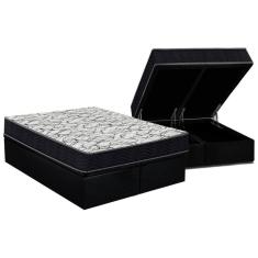 Cama Box Baú Queen: Colchão Espuma D45 Ortobom - Airtech 150 + Base Crc Suede Black (158x198)