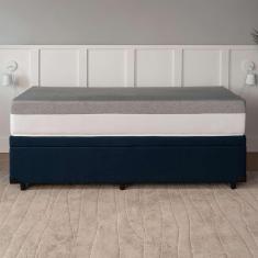 Cama Box Baú Queen Azul com Colchão Guldi Dream Mola Ensacada (30x158x198) Cinza e Branco