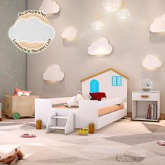 Cama Montessoriana Infantil Juvenil Belissima Azul E Amêndoa + Luminária Led