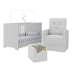 Berço 3 Em 1 Com Colchão Poltrona Amamentação E Puff Multimóveis Mp4160 Branco Branco