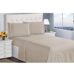 Jogo de Lençol 400 Fios 3 Peças Ponto Palito Casa Dona, KING, Marfim