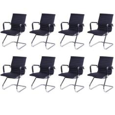 Kit 8 Cadeiras Escritório Interlocutor Fixa Esteirinha material sintét