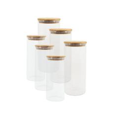 Potes de Vidro P/ Mantimentos C/ Tampa Bambu Oikos - 6 Pçs, U, NATURAL