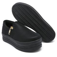 Tênis Slip On Liso Feminino com Zíper Lateral Sola Borracha Alta Flat 