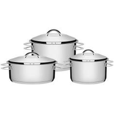 Jogo de Panelas Solar em Aço Inox Com Fundo Triplo Indução 3 Peças - T