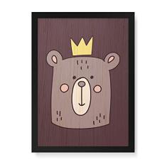 Arte Maníacos Quadro Decorativo em Madeira Urso Rei - 23x16,25cm (Moldura caixa em laca preta)