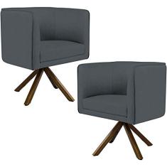 Kit 02 Poltronas Decorativa Base Giratória de Madeira Betina D02 Corano Cinza C-03 - Lyam Decor