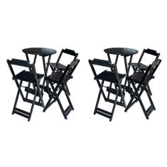 Kit 2 Conjuntos De Mesa Bistrô Dobravel Em Madeira Maciça Com 3 Banquetas Altas - Preto - Preto