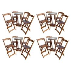 Kit 4 Conjuntos Bistrô Mesa Com 4 Banquetas Dobráveis De Madeira Personalizada Hei - Imbuia Marrom
