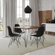 Mesa Sala de Jantar Industrial Clips Amêndoa 120x75 com 4 Cadeiras Eiffel Pretas de Ferro Preto
