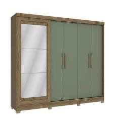 Guarda Roupa Casal com Espelho Kappesberg 5 Portas 4 Gavetas Marrom Verde