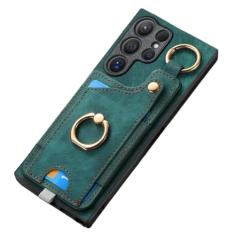 Capa de telefone com suporte de anel para Samsung Galaxy S21 S20 FE S24 S23 S22 Ultra S10 Plus S9 S8 Capa magnética de couro com compartimento para cartão, verde, para Galaxy S10
