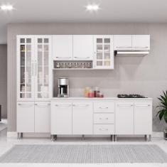 Armário de Cozinha Modulada Completa Fidelitá Viena 5 Peças 260cm 13 Portas 3 Gavetas Com Tampo Branco