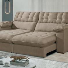 Sofá Retrátil e Reclinável Barcelona 210 cm Veludo com Molas Ensacadas Bege Castor