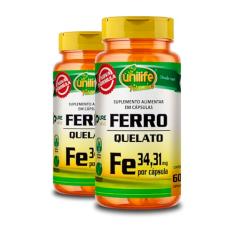 Kit 2 Ferro Quelato FE Unilife 60 Cápsulas