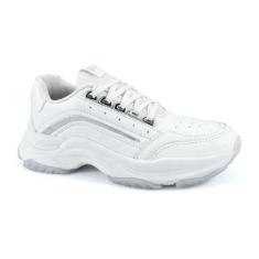 Tenis Feminino Chunky Godiva Branco Prata Reforcado Dia A Dia-Feminino