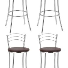 Kit 4 Banquetas Altas Cromadas Bc26/a - A109 Cromado/Marrom