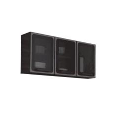 Armário Aéreo Cozinha Modulado Estilo 7009 3 Portas c/ Vidro Cinza/Gra