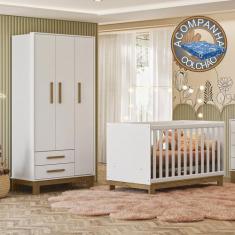 Quarto de Bebê Qencanto Slim com Roupeiro 4340 e Berço 4315 Qmovi Bran